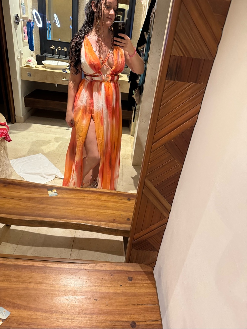 Asymmetrical Multi-Color Open-Back Maxi Dress - Picture 3 of 3